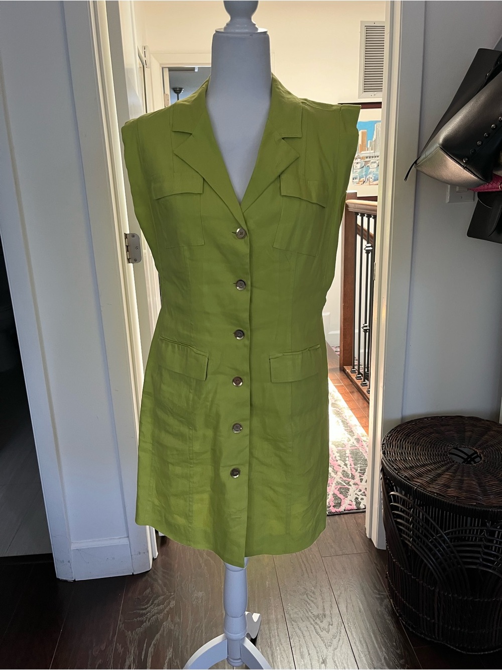 INC International Concepts Lime Green Sleeveless Button-Front Vest Dress